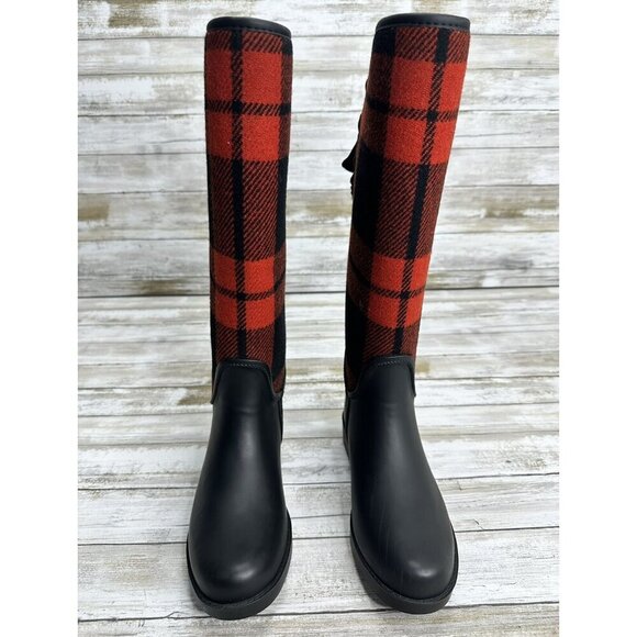 Coach Woman’s Tristee Rain Red/Black Buffalo Plaid Fleece-Lined Boots Size 6B - Picture 2 of 12